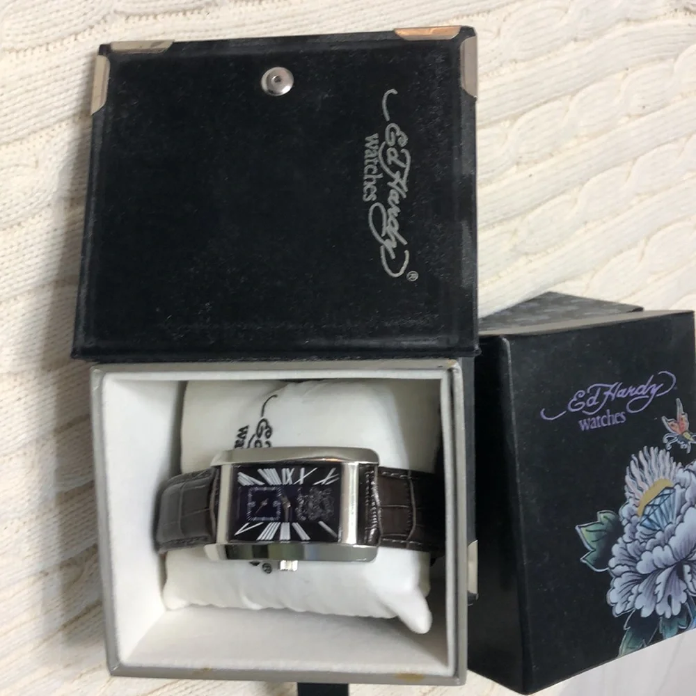 Ed Hardy leather watch with secondhand